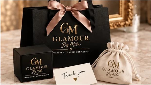Luxe verpakking van Glamour By Mila met het GM-logo
