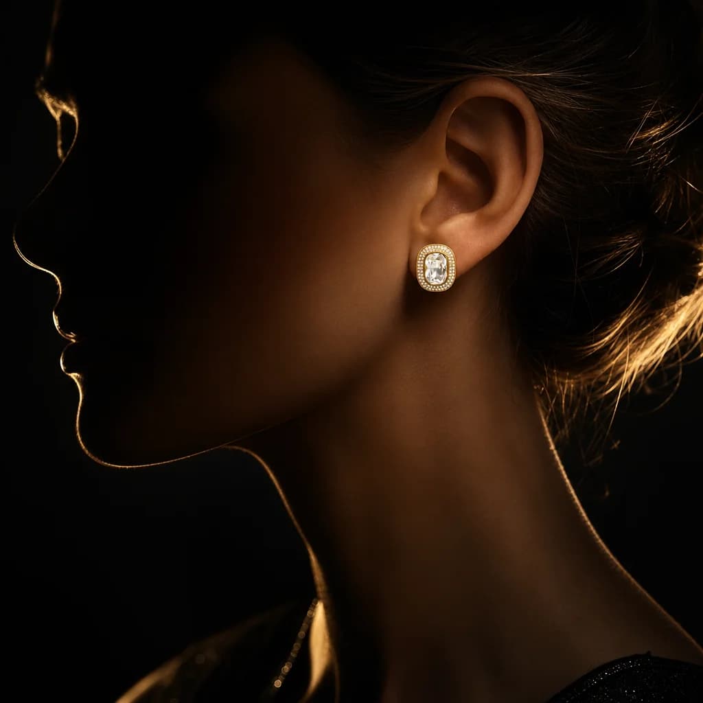 Luxe oorknop met geometrische vorm wit