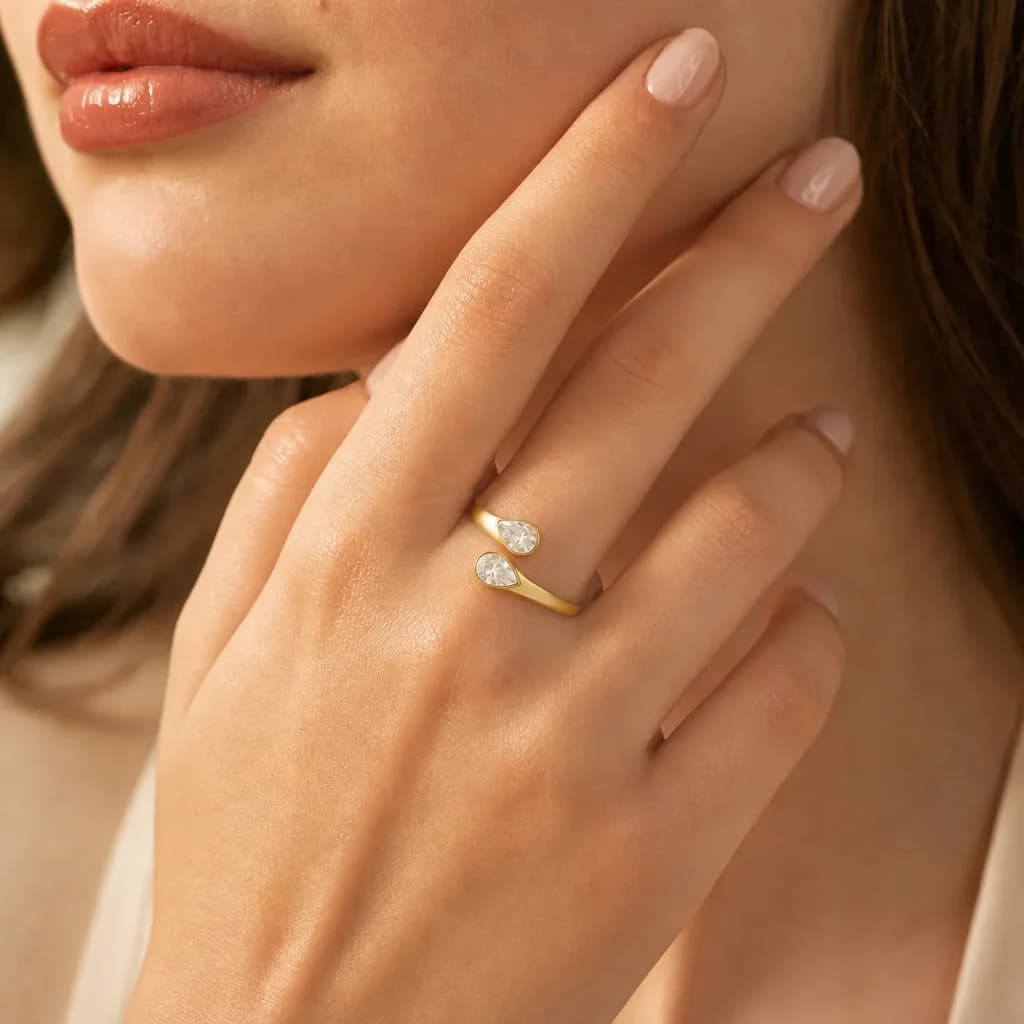 Ring met dubbele ovale stenen goud