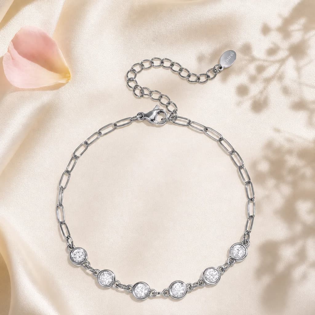 Zirkonia schakel armband zilver