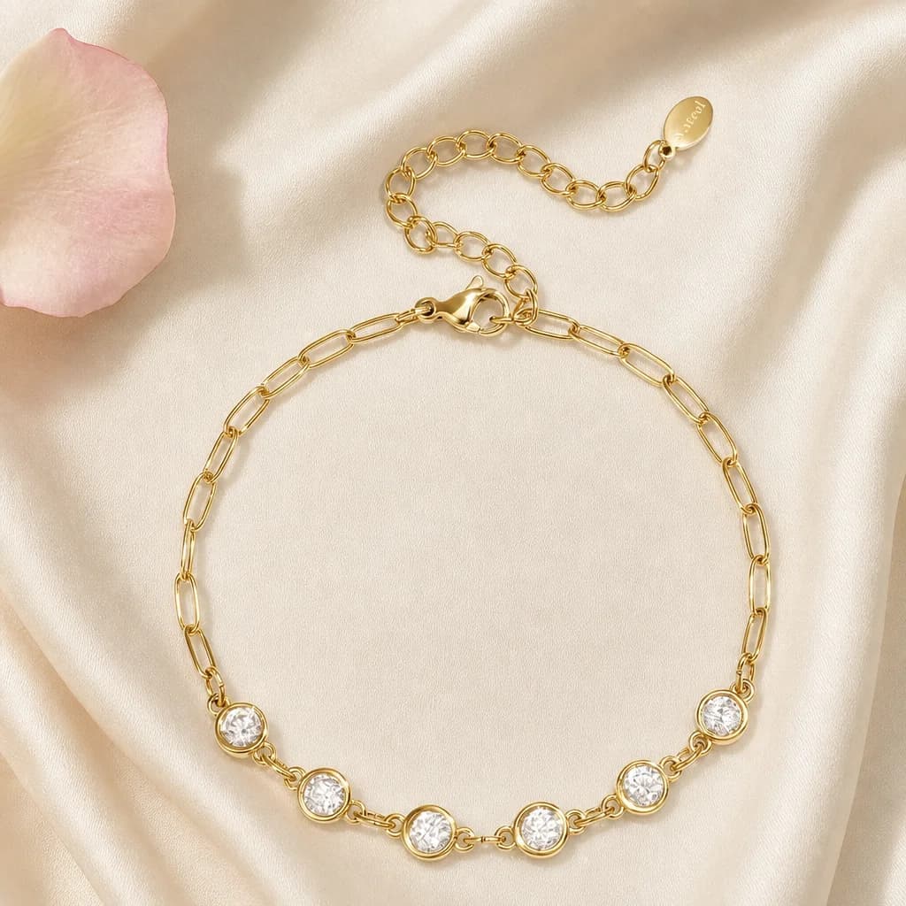 Zirkonia schakel armband goud