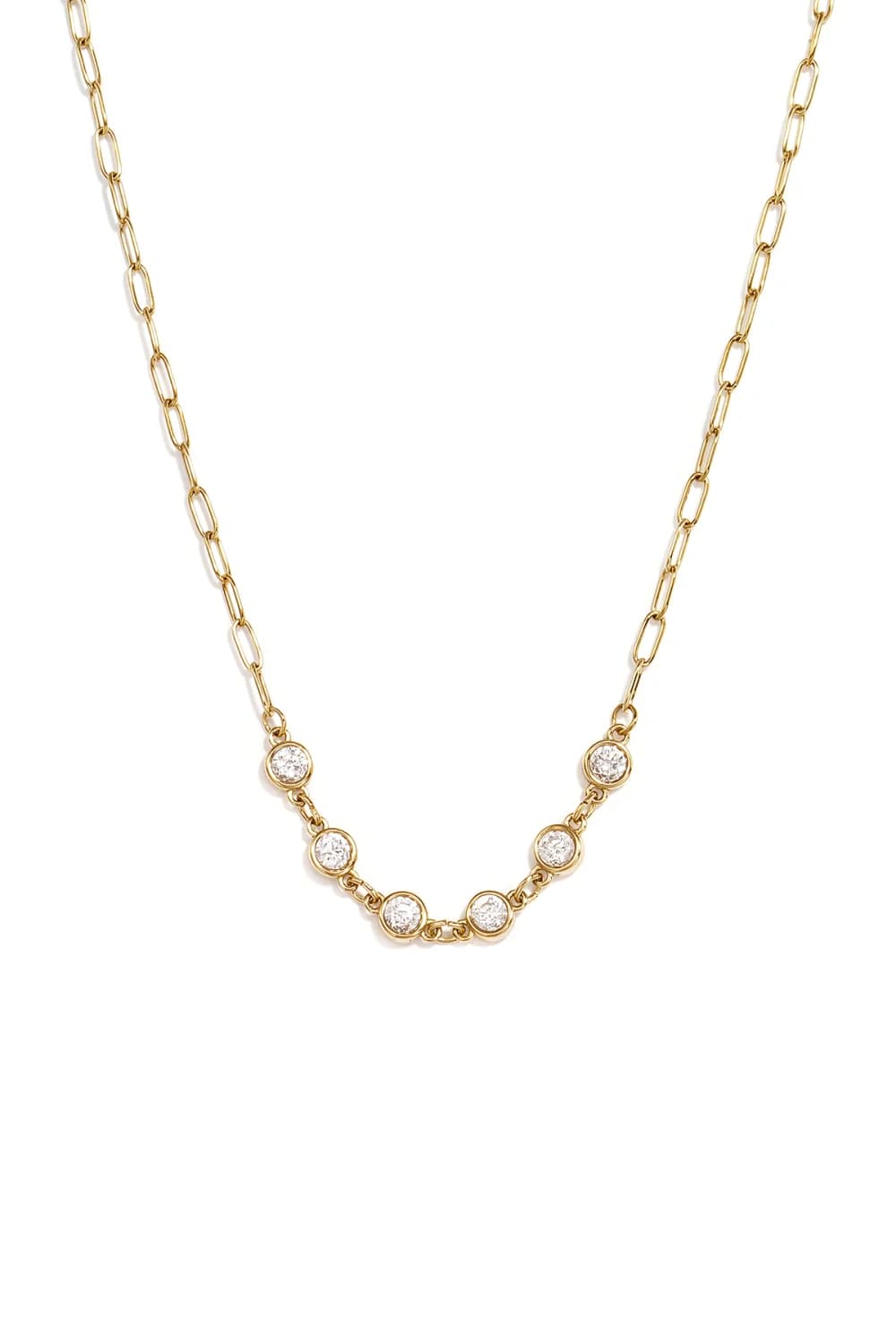 Gouden schakelketting met zirkonia rondjes