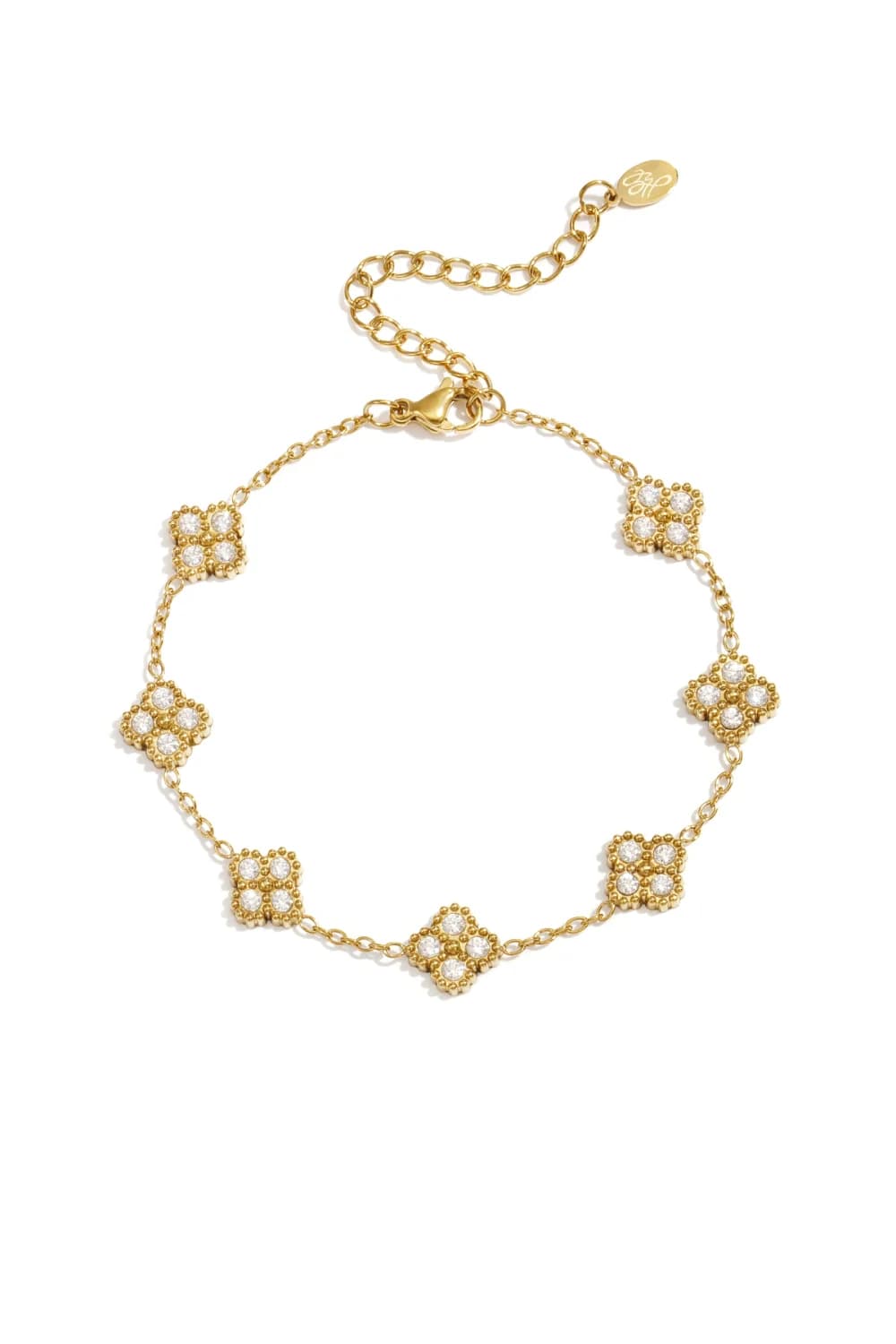 Armband met zirkonia klavers goud