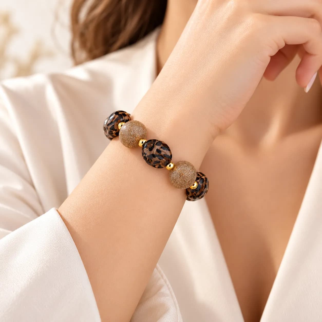 Kralen armband met panterprint